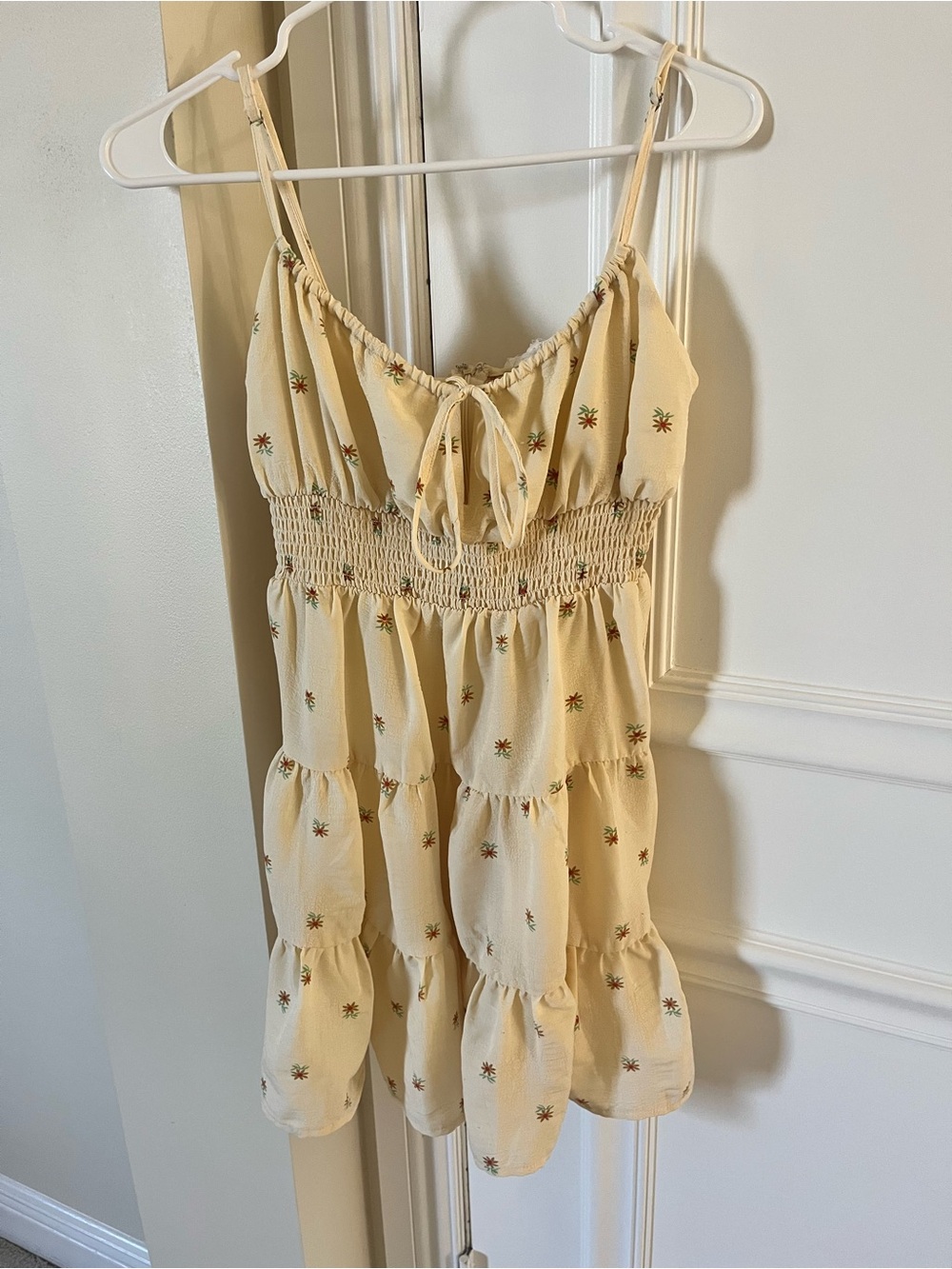 La Hearts Cream Tiered Smocked Sundress with Floral Embroidery